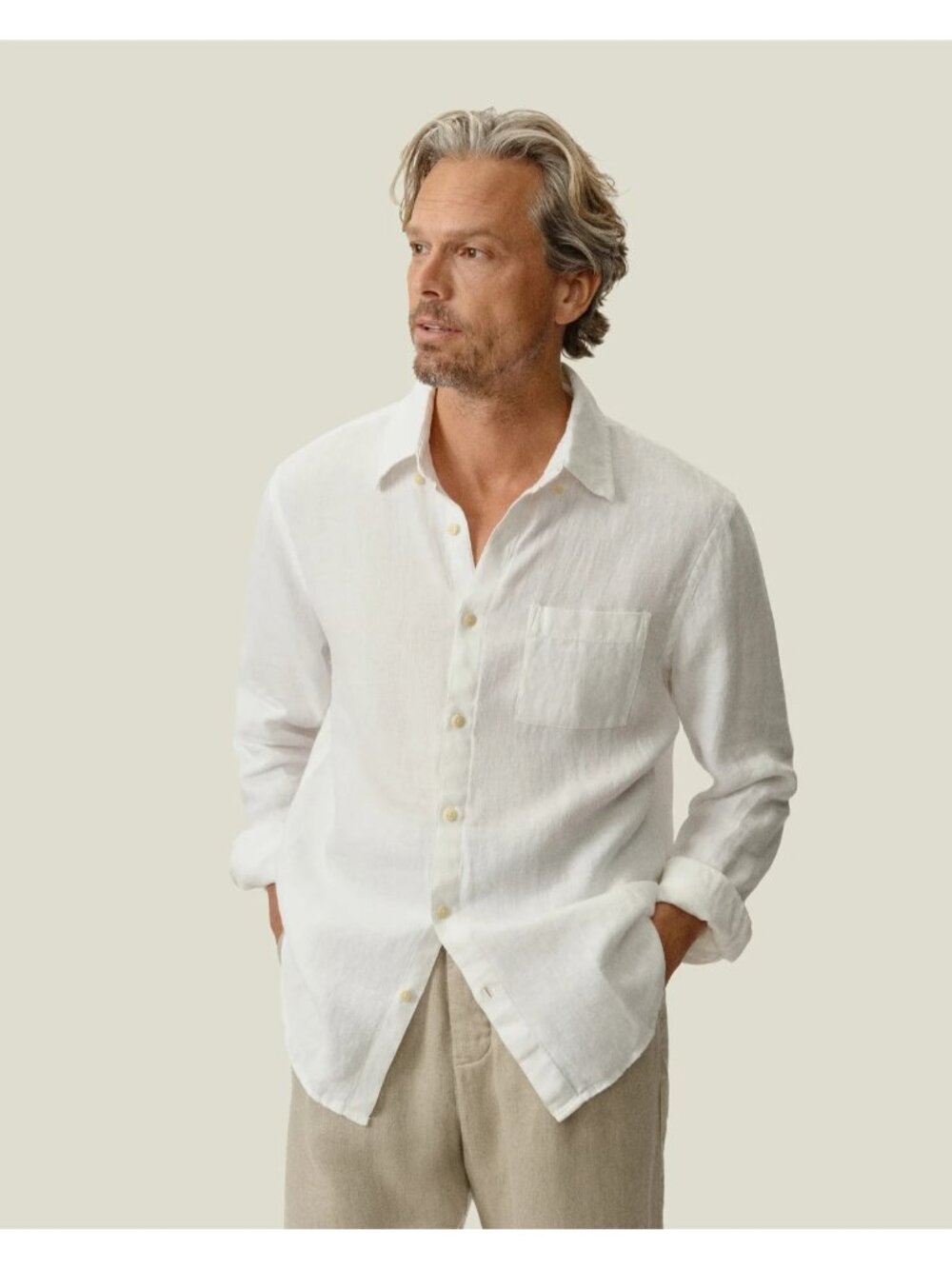 Alex Crane Linen Playa Shirt in Snow White XL